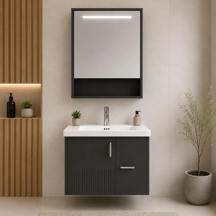 [BCP 6608 600] Ensemble meuble salle de bain FRENCIA 60cm Gris élégant
