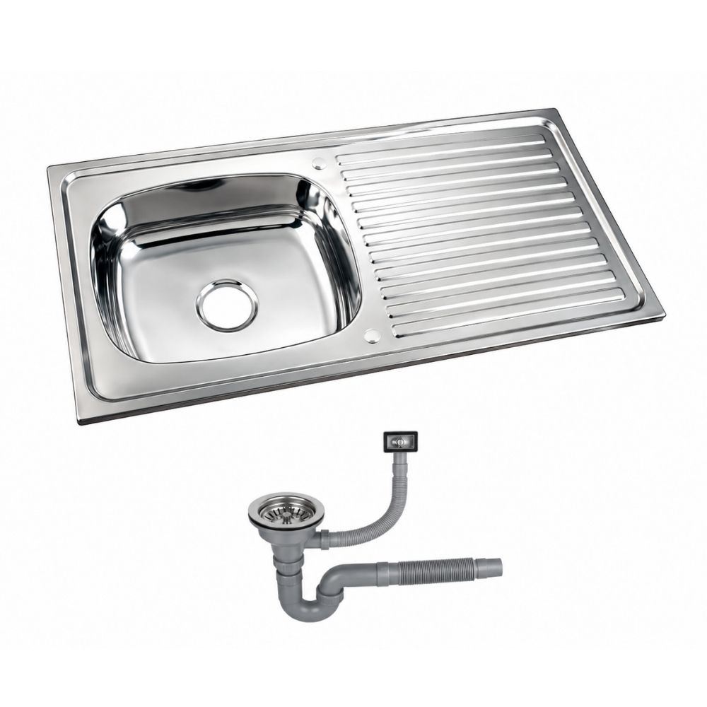 [KS-1050ZI] Évier cuisine inox 1 bac + égouttoir + siphon 100x50